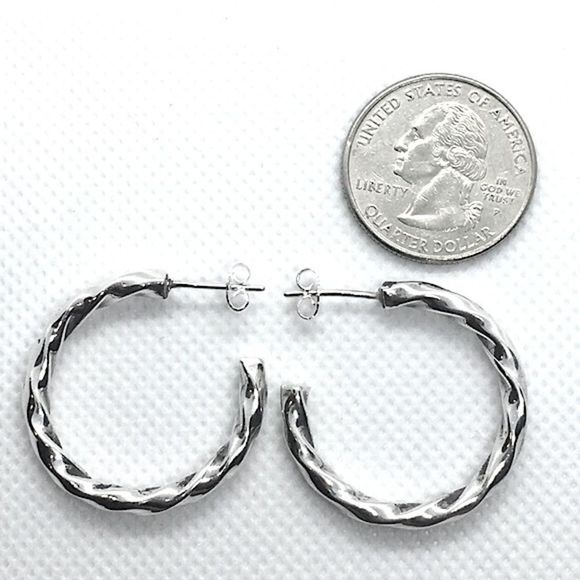 TAXCO Sterling Silver Twisted Rope Post Back Round Hoops 925 Earrings - Picture 3 of 6